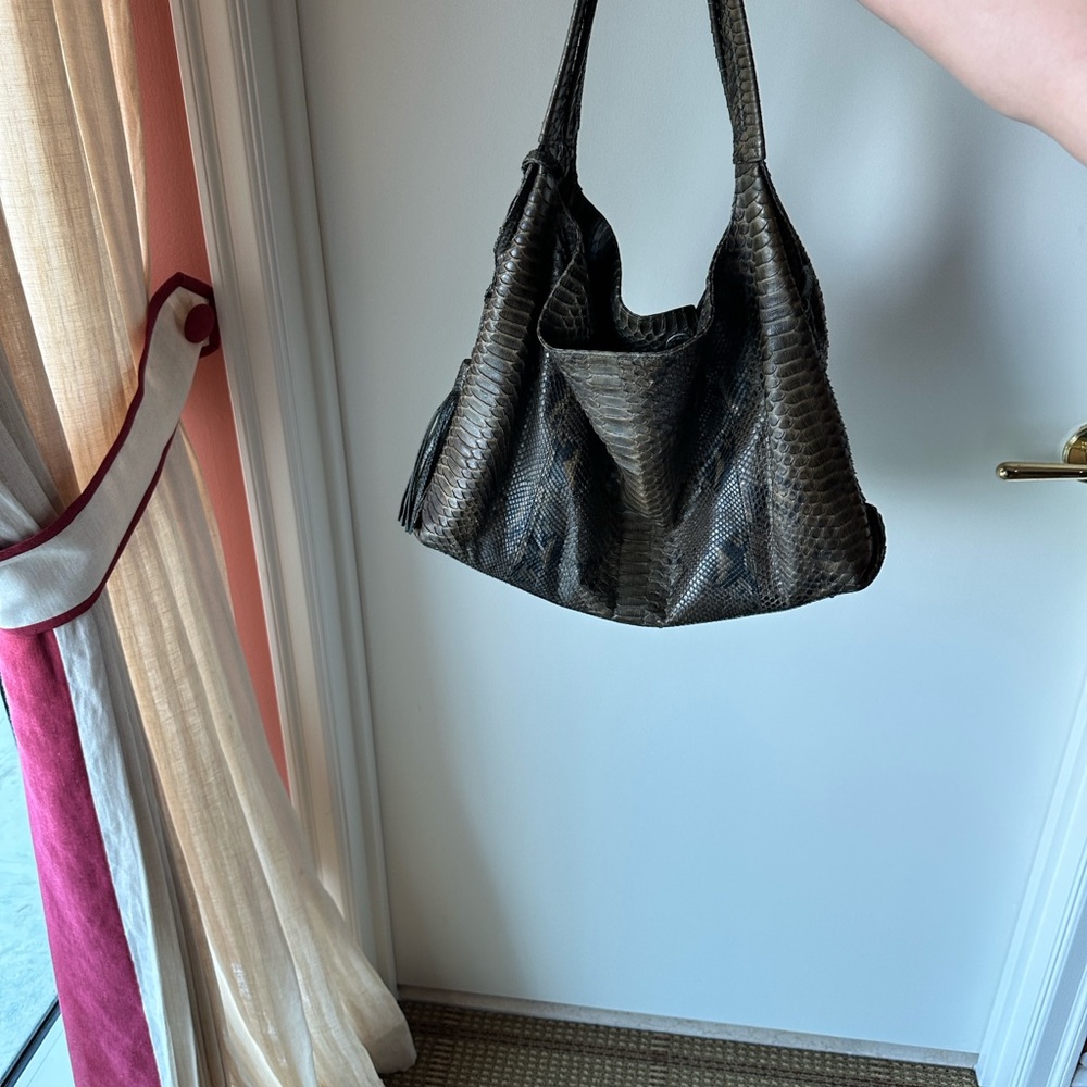 Black/green genuine Python skin Shoulder Bag with… - image 14